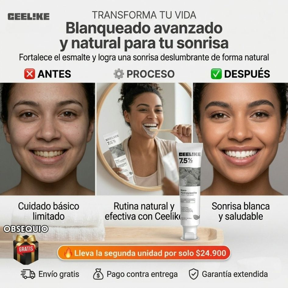 ¿Dientes amarillos y sensibles? Blanquea y Fortalece tu Esmalte con Ceelike (Formúla Original) + OBSEQUIO